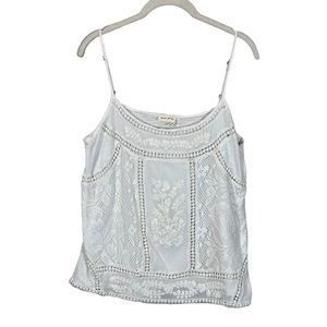 Anthropologie Meadow Rue White Lace Floral Embroidered Tank Top Women's M